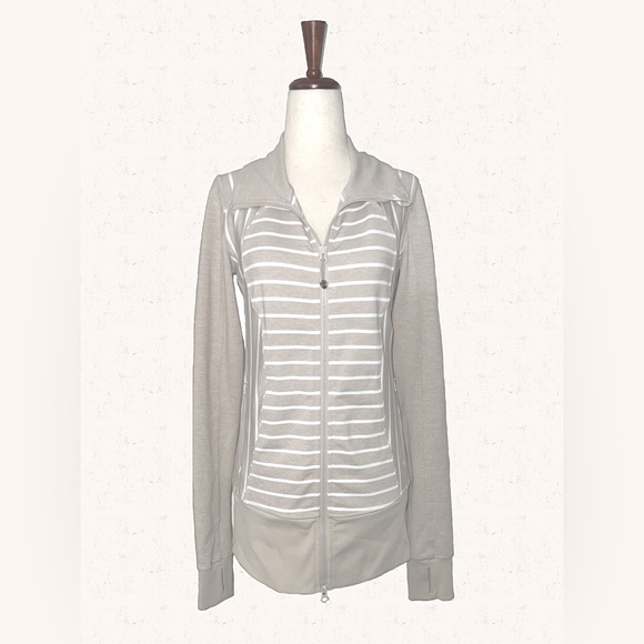 Lululemon Nice Asana Jacket Deauville Stripe Heathered Cashew White - Size: 6 - Picture 7 of 11